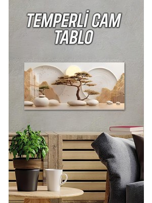 KutuTR 3D Görünümlü Temperli Cam Tablo – Minimalist Doğa Manzarası Uv Baskı 60X30 cm - TVD032