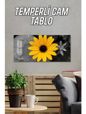 KutuTR 3D Görünümlü Yatay Temperli Cam Tablo – Sarı Çiçek Temalı Uv Baskı 60X30 cm - TVD005