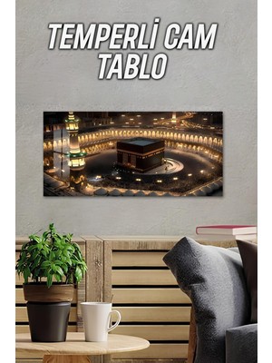 KutuTR 3D Görünümlü Temperli Cam Tablo – Kâbe Manzarası Uv Baskı 60X30 Cm- TVD045