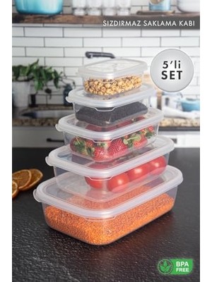 Storemax Nare Dikdörtgen Sızdırmaz Saklama Kapları Şeffaf (5'lı Set)