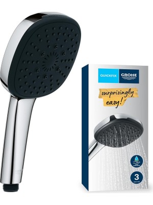 Storemax 110 El Duşu, 3 Akışlı (Masaj, Yağmur & Jet), Smartswitch, 110MM Kare Duş Başlığı, Silikon Halka, Kireç Önleyici Sistem, Krom, 26092001