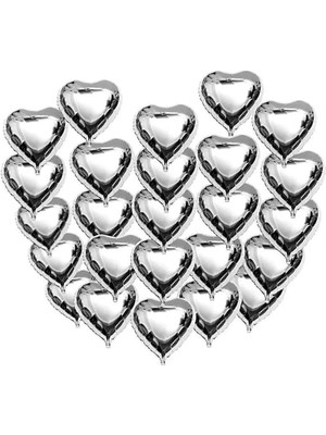 Storemax 25 Adet Gümüş Kalp Folyo Balon 10 Inç