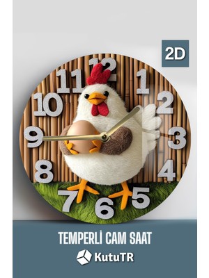 KutuTR Sevimli Tavuk Temalı Temperli Cam Saat – 33X33 cm CSDW34