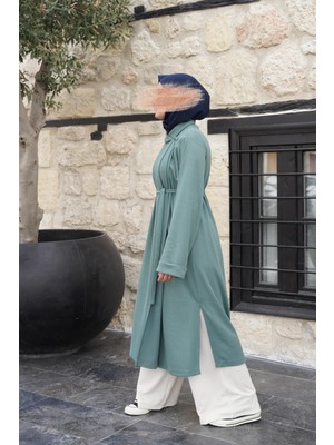 Ande Tesettür Omuz Tuturmalı Triko Tunik - Mint Yeşil