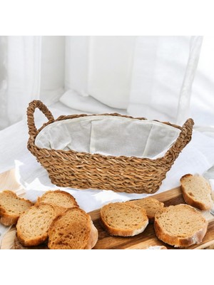 Storemax El Yapımı Hasır Kulplu Çok Amaçlı Dekoratif Dikdörtgen Sepet, Hasır Kulplu Ekmek Sepeti (27X18X8CM)