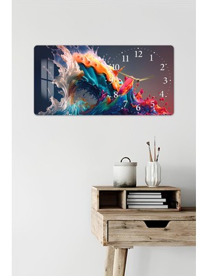 KutuTR 3D Görünümlü 2d Uv Baskı Yatay Temperli Cam Saat Tablo – Renkli Sıvı Dalgası – 60X30 CM-YSG024