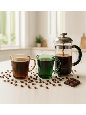 Storemax Adet Renkli Cam Kupa Çay Kahve Meşrubat Tatlı Bardağı Yeşil ve Kahve 370 ml