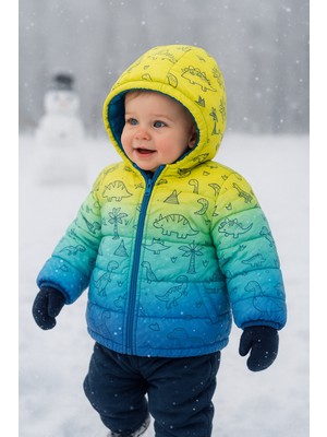 Vitrinmixmini Dinazor Desenli Kapüşonlu ve Içi Polarlı Erkek Çocuk Montu-Dar Kalıp