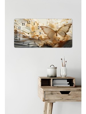 KutuTR 3D Görünümlü Temperli Cam Tablo – Kelebek ve Altın Dal Deseni Duvar Süsü – 60X30 CM-YSL026