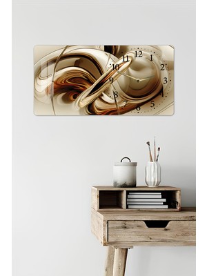 KutuTR 3D Görünümlü 2d Uv Baskı Yatay Temperli Cam Saat Tablo – Altın Akışkan Soyut Form – 60X30 CM-YSG037