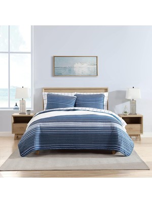 Storemax | Lüks Ultra Yumuşak Pamuk Yorgan 3 Parça Set, Ev Dekoru Için Şık Zarif Tasarım, Mavi,