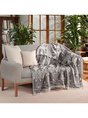 Storemax Tekstıl Lüks 100% Pamuk Koltuk Şalı Tv Battaniyesi, Geniş 130X170 cm Yüksek Kaliteli Pamuklu Kumaş Dekoratif Koltuk Atma Şal Battaniyeleri ( Gri)