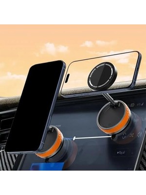 Storemax Manyetik Araç Telefon Tutucu 360° Döner Başlık – Mekanik Vakumlu Güçlü Sabitleme, Silikon Kaymaz Tutuş, Mag-Safe Uyumlu, Tüm Serisi ile Uyumlu, Araç Içi Telefon Stand, Turuncu