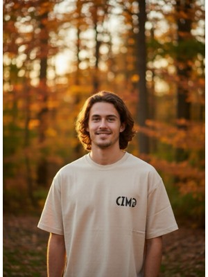 CZMD Kurukafa Baskılı Kemik Rengi Oversize Tişört – Unisex %100 Pamuk