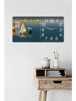 KutuTR 3D Görünümlü Temperli Cam Saat Tablo – Yelkenli ve Manzara Temalı Uv Baskı 60X30 cm - YSG003