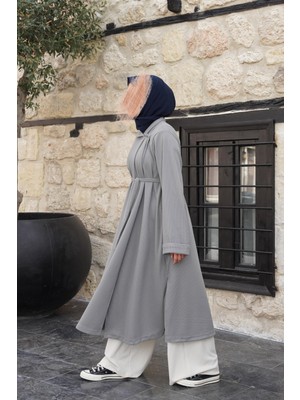 Ande Tesettür Omuz Tuturmalı Triko Tunik - Gri