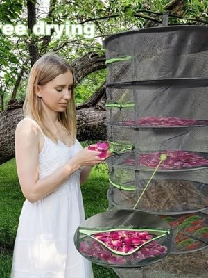 Storemax 4 Katlı Fermuarlı Meyve Sebze Kurutma Filesi | Katlanabilir Doğal Kurutma Sepeti Siyah