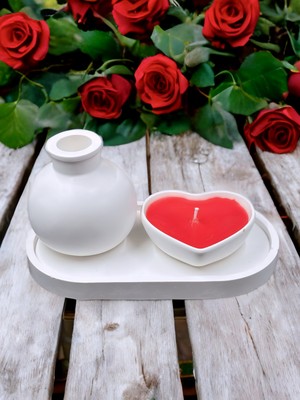 Dekoratif Sunumluk %100 Doğal Soya Mum Seti Özel Tasarım Kalp, Vazo ve Kabartmalı Sunumluk | Ev Dekorasyonu, Hediyelik ve Aromaterapi Için Zarif Seçenek