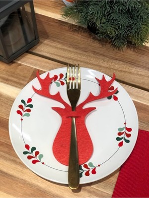 Empressco Kırmızı 6'lı Geyik Dekoratif Kaşıklık, Yılbaşı Temalı Sunum ve Süsler