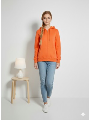 Ribana Classic Unısex 3 Iplik Pamuklu Şardonlu Içi Polarlı Regular Fit Rahat Kalıp Kapşonlu Fermuarlı Kalın Hırka