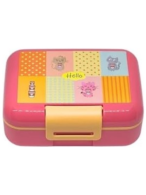 Storemax Bento 1600ML Lunchbox Sevimli Kedi Desenli Tek Katlı 2 Bölmeli Pp Plastik Sefer Tası Yemek Kutusu