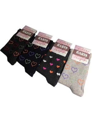 Barış Kalp Desenli Likralı Kadın Soket Çorap Adet