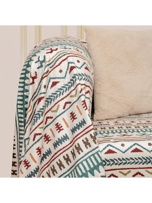 Storemax Softmicro Etnik Desenli Mikrofiber Koltuk Örtüsü ve Tv Battaniyesi, Koltuk Şalı, Kaymaz Turkuaz 130X180 cm