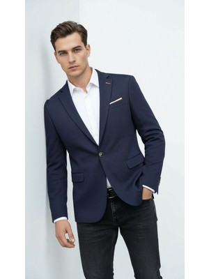 Plus Scorpion Lacivert Erkek Slim Fit Tek Düğmeli Blazer Ceket – Şık Dokulu Kumaş, Astarli, Günlük ve Ofis Kombinlerine Uygu