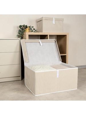 Storemax Çok Amaçlı Kapaklı Sandık Tipi Hurç Organizer – Büyük Boy Saklama Kutusu – Dolap Içi, Yatak Altı ve Altı Için Sert ve Dayanıklı Depolama Çözümü – Katlanabilir (Krem, 60X40X30 Cm)