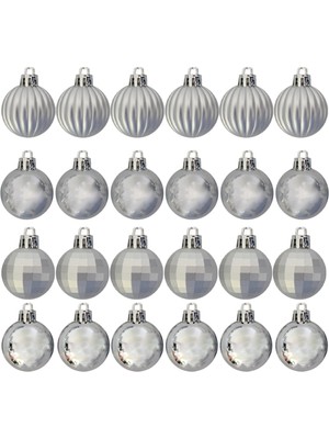 Empressco Parlak Gümüş 24'lü Yılbaşı Çam Süsleri, 4 Cm, Dekorasyon Için Şık Set