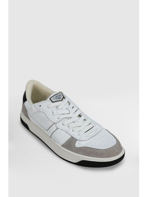 Lufian Jack Beyaz-Siyah-Gri Erkek Hakiki Deri Spor Ayakkabı