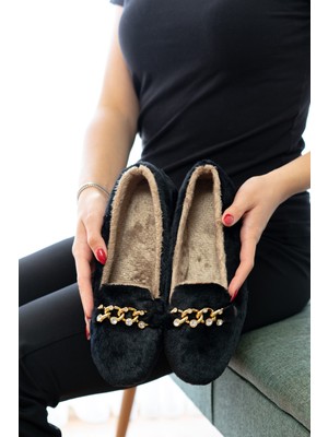 Sunstep Yumuşak Peluş Kadın Taşlı Ev Babeti Hafif Taban Panduf Ev Pandufu