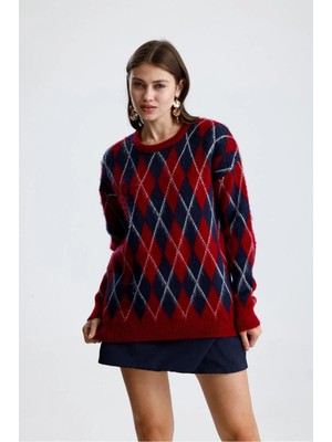 Cemo  Bisiklet Yaka Argyle Desenli Triko Kazak