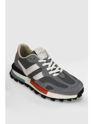 Lufian Auke Gri-Beyaz-Turuncu Erkek Hakiki Deri Spor Ayakkabı