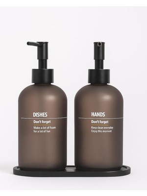 Storemax Bulaşık Deterjanlık ve Sabunluk Seti Bambu Tepsili Şık Ikili Set Siyah Beyaz Modern Tasarım Kompozit Malzemeli Mutfak Tezgah Üstü Organizer (Gri)