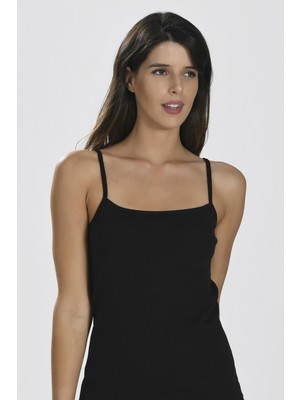 Marsilyan-  Ip Askılı Siyah Ribana Atlet