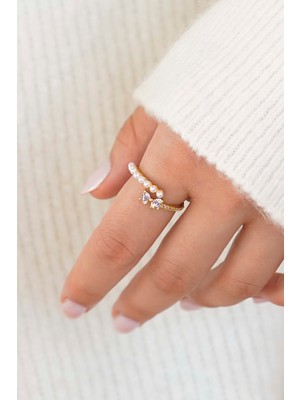 Trend Collection Gold Inci & Zirkon Taş Detaylı Ayarlanabilir Şık Kadın Yüzük