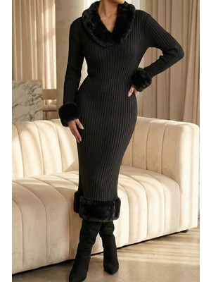 Gülseli Kadın Yumoş Sakallı Triko Elbise P-00019573