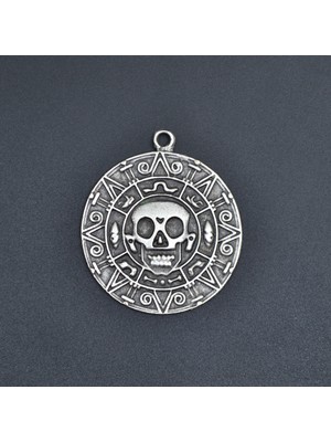 Alooya Aztec Karayip Korsanları Madalyon Gümüş Kaplama Kolye Ucu