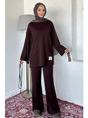 Julude Amblem Detaylı Tunik Bel Lastikli Pantolon Tesettür Ikili Takım P-00019262