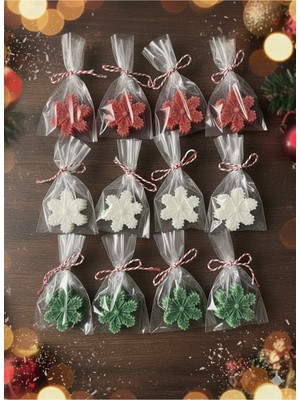 Empressco 12'li Yılbaşı Konseptli Kar Tanesi Mum Seti, Dekoratif Hediye, Kırmızı Yeşil Beyaz