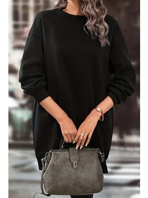 Mossta Bisiklet Yaka Kısa Iki Iplik Elbise - Siyah