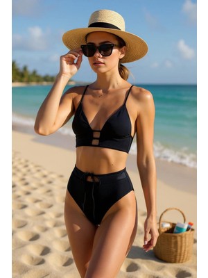 Kadın Siyah Yüksek Bel Özel Bikini Takımı – Modern, Konforlu ve Günlük Kombinlere Uygun