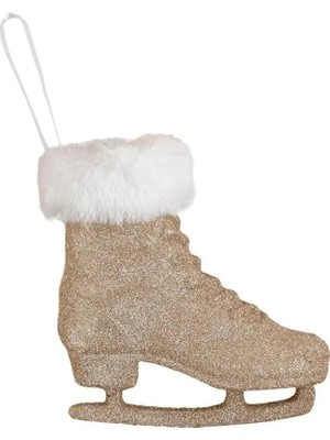 Empressco 12 cm Simli Paten Yılbaşı Süsü, Şampanya ve Mavi Renklerde, Neşeli Dekorasyon