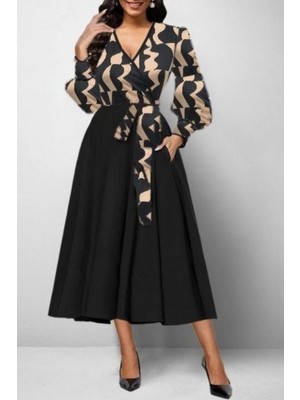 Mossta Kruvaze Yaka Dalgıç Krep Midi Elbise - Kahve