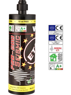 Vesta PRO-200 Seismic Kimyasal Dübel 410 ml Eta Onaylı Seismik C1 Styrene Free Beton Ankraj