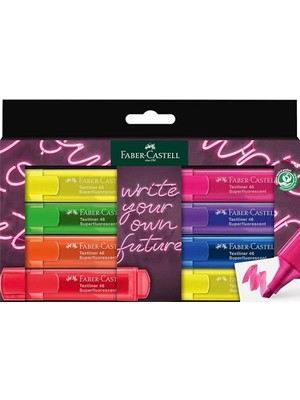 AyrStore Faber-Castell Fosforlu Kalem Seti, 8’li, Şeffaf Renkler, Su Bazlı Mürekkep, Kesik Uç, 3 Farklı Çizgi