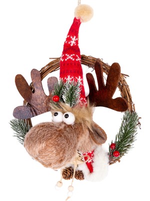 Empressco Yılbaşı Geyik Figürlü Çelenk, Renkli, 20X15X30 Cm, Dekoratif Süs