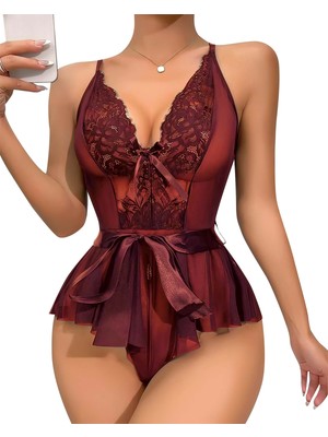 Selveta Zarif Dantel ve Tül Detaylı Fantezi Babydoll Gecelik