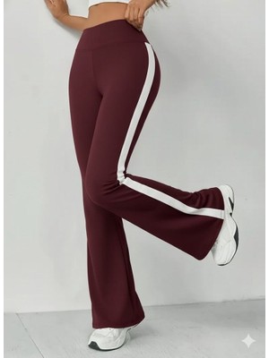 Pusula Sepeti Kadın Yüksek Bel Ispanyol Paçalı Yanlardan Şerit Detaylı Dalgıç Tayt Pantolon